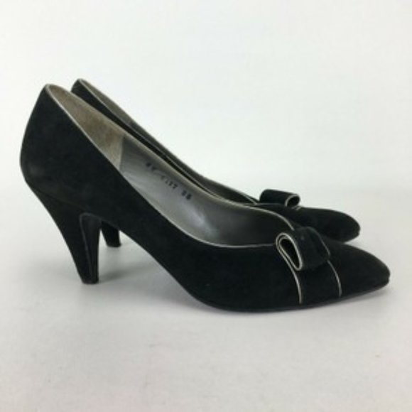 Yves Saint Laurent Black Silver Suede Almond Toe